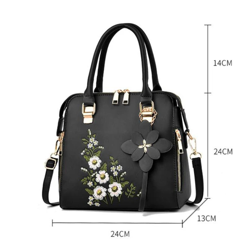 Yogodlns Luxury Embroidery Handbag For Women PU Leather Tassel Crossbody Bag Designer Handle Bag Brand Female Shoudler Bag bolso