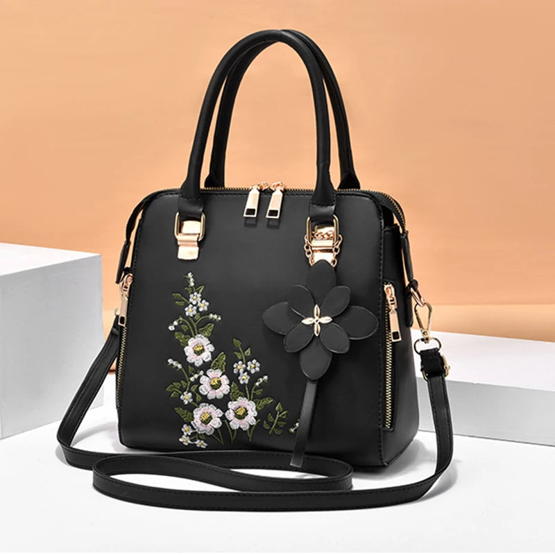 Yogodlns Luxury Embroidery Handbag For Women PU Leather Tassel Crossbody Bag Designer Handle Bag Brand Female Shoudler Bag bolso