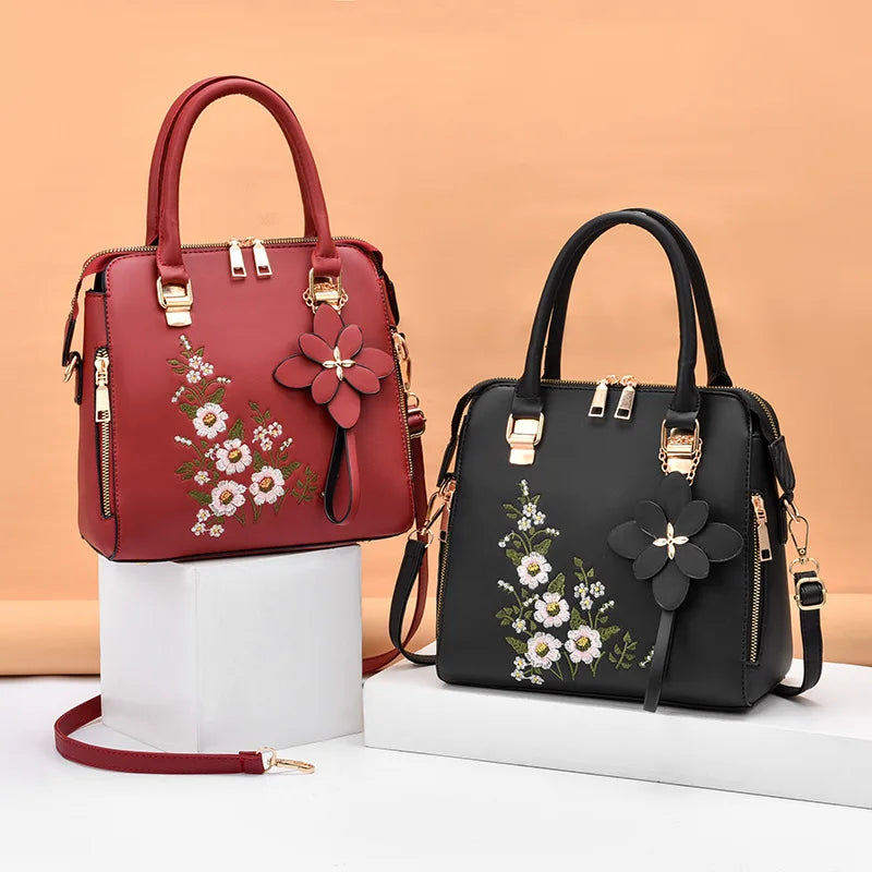 Yogodlns Luxury Embroidery Handbag For Women PU Leather Tassel Crossbody Bag Designer Handle Bag Brand Female Shoudler Bag bolso