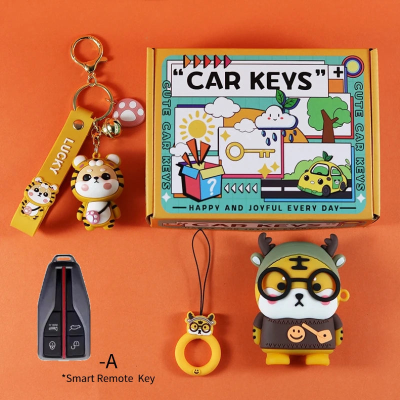 Cartoon Case Cover Shell Holder For FAW Hongqi HS5 H5 H9 HS7 H7 L5 HS3 L9 2020-2022 Keychain Accessories