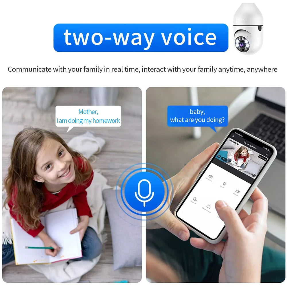 E27 Surveillance Camera Full Color Night Vision Automatic Human Tracking Zoom Indoor Security Monitor Wifi Miini IP Camera