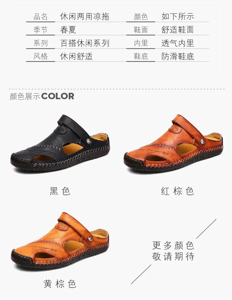 New Handmade Summer Sandals Men Breathable Leather Shoes Man Outdoor Men Sandals Antiskid Beach Sandals Hollow Shoes Fashion