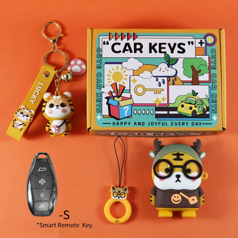 Cartoon Case Cover Shell Holder For FAW Hongqi HS5 H5 H9 HS7 H7 L5 HS3 L9 2020-2022 Keychain Accessories