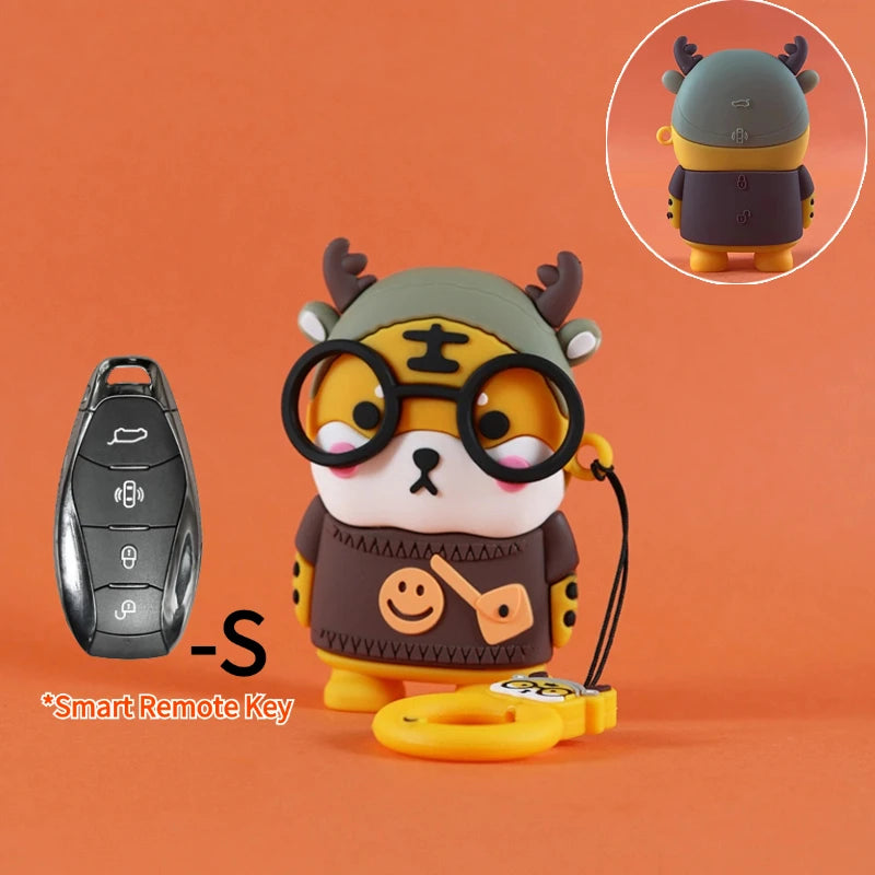 Cartoon Case Cover Shell Holder For FAW Hongqi HS5 H5 H9 HS7 H7 L5 HS3 L9 2020-2022 Keychain Accessories