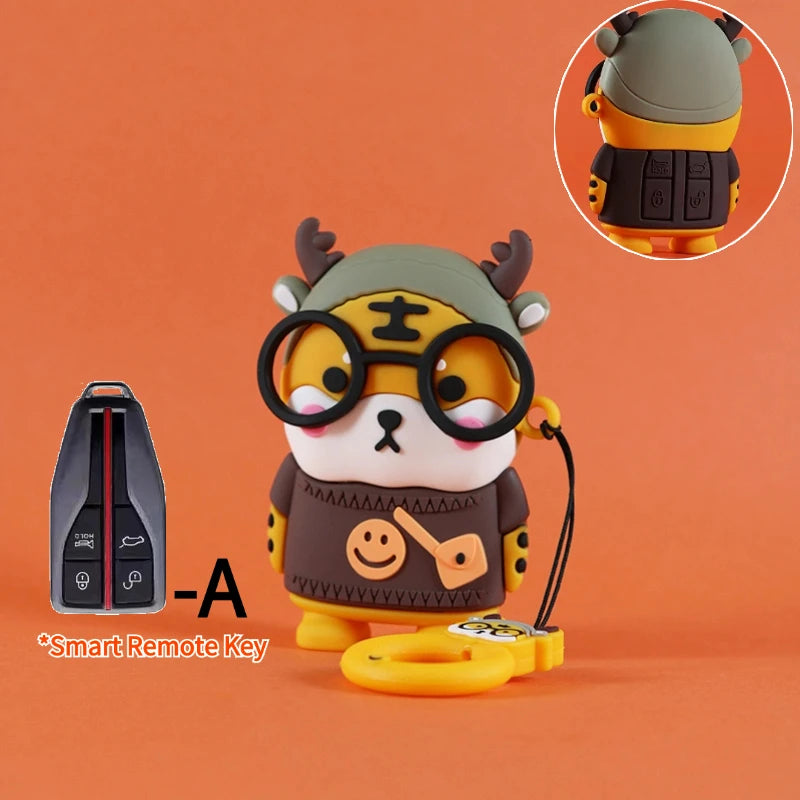 Cartoon Case Cover Shell Holder For FAW Hongqi HS5 H5 H9 HS7 H7 L5 HS3 L9 2020-2022 Keychain Accessories