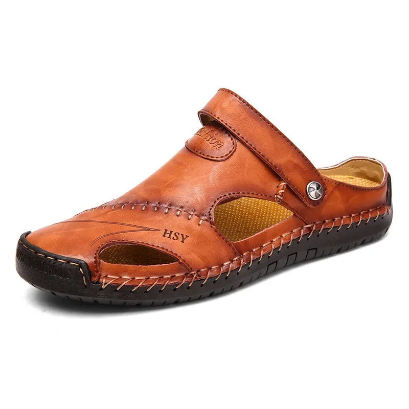 New Handmade Summer Sandals Men Breathable Leather Shoes Man Outdoor Men Sandals Antiskid Beach Sandals Hollow Shoes Fashion