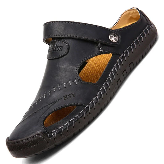 New Handmade Summer Sandals Men Breathable Leather Shoes Man Outdoor Men Sandals Antiskid Beach Sandals Hollow Shoes Fashion